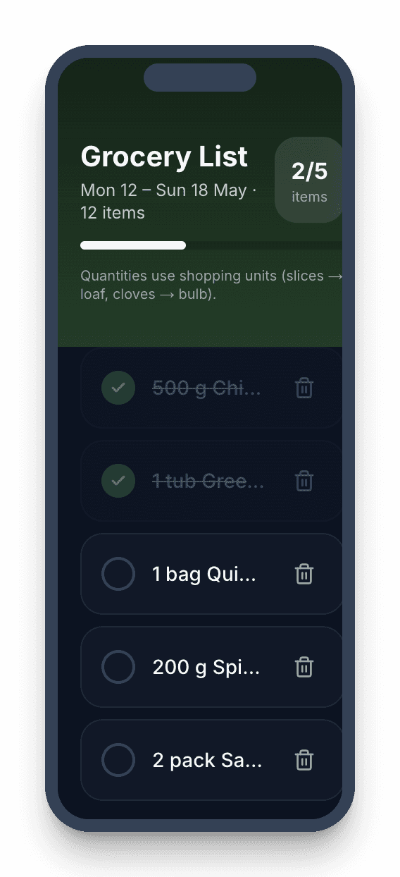 BiteSync grocery list