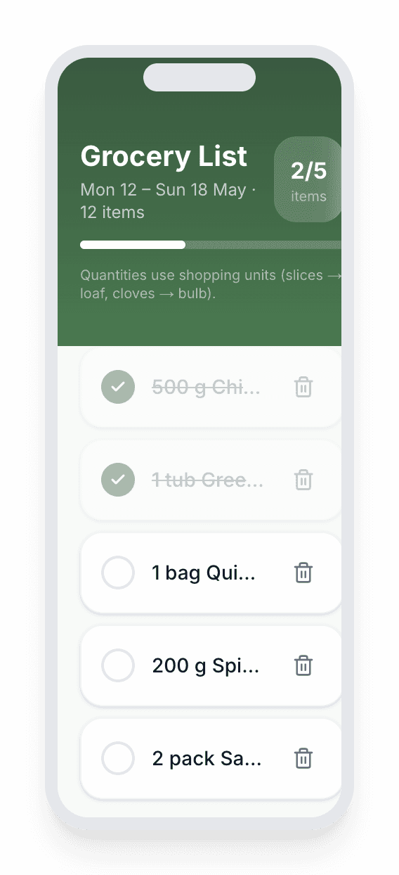 BiteSync grocery list