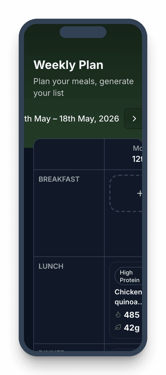 BiteSync weekly meal planner