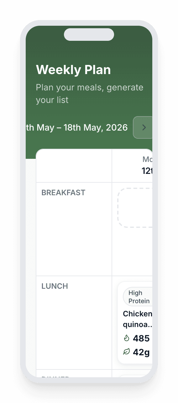 BiteSync weekly meal planner